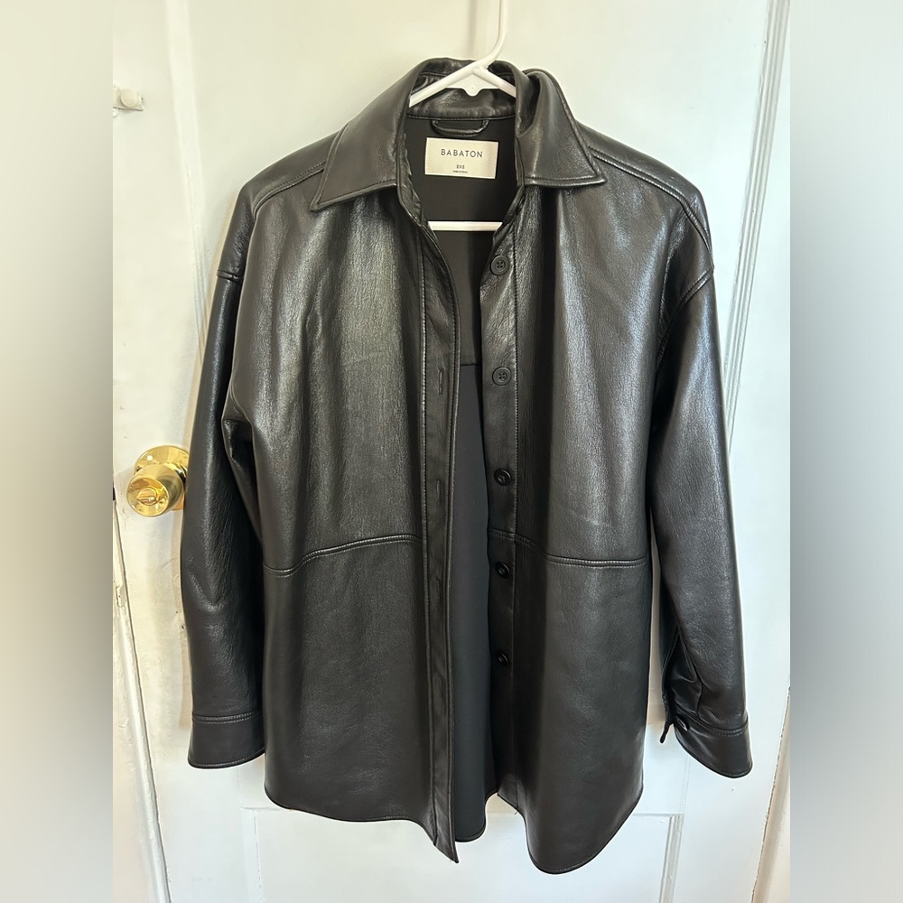 Babaton Leather Button Up Jacket